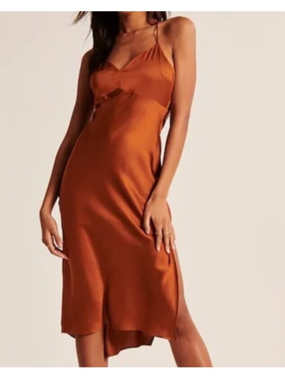 ABERCROMBIE bronze satin midi dress sz LP